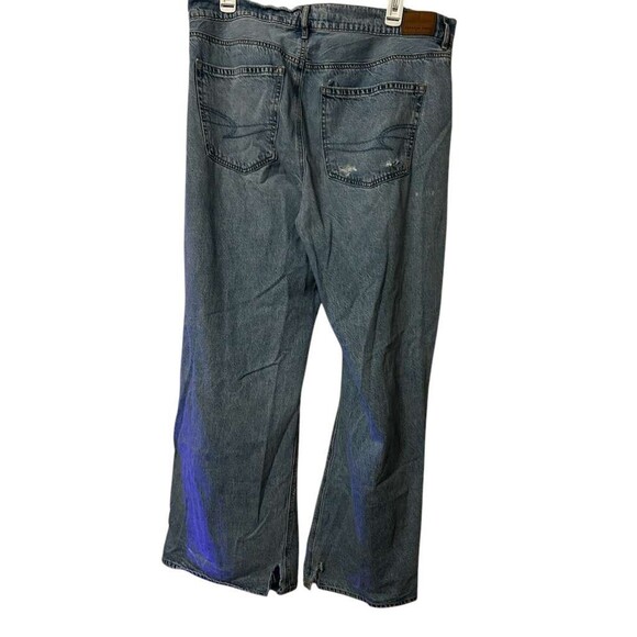 American Eagle Super High Rise Baggy Wide Leg Distressed Denim Jeans Size 14 - Picture 5 of 9